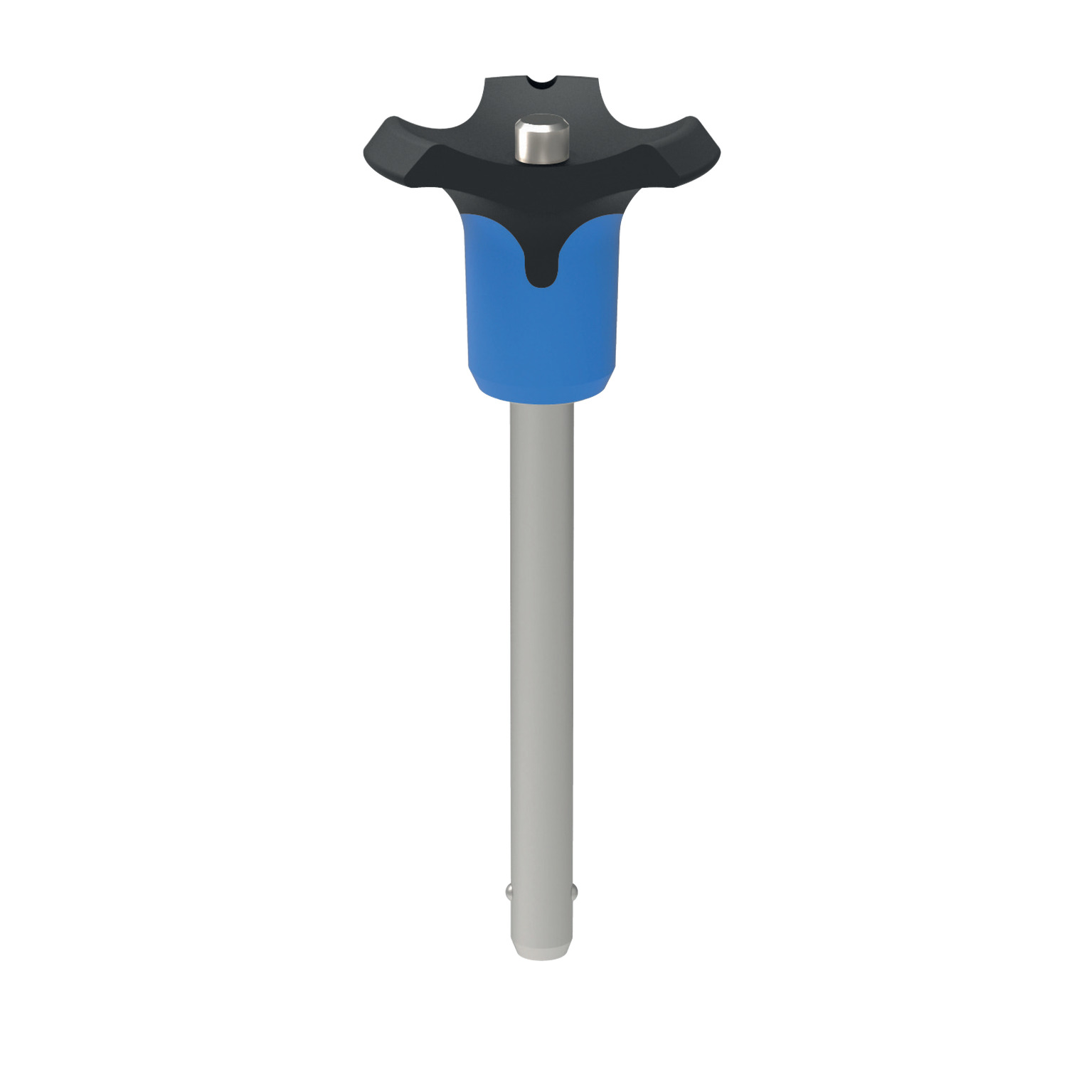 Ball Lock Pins - Single Acting - Blue Plastic Handle Self-locking. Stainless steel. Handle thermoplastic PA 6. Temperature resistance -30°C to +80°C. Also available in stainless AISI 630 for higher shear forces.