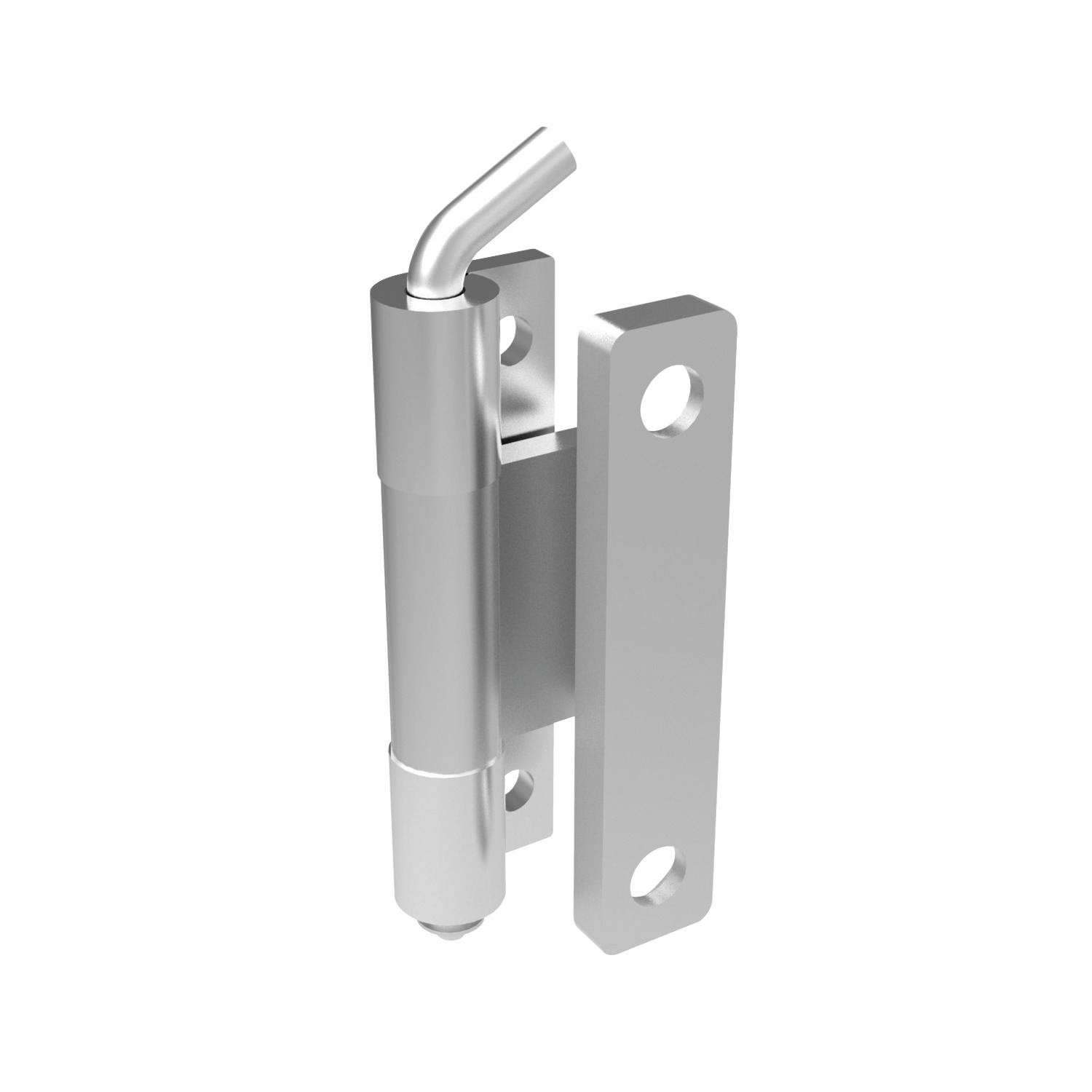 Concealed Pivot Hinges - Lift Off Weld and countersunk screw. White zinc plated steel.  For sheet metal and machine enclosures with 23mm door return. Opening angle 90° when gap between door and frame is 2mm. Removable hinge pin. Opening angle 180°.