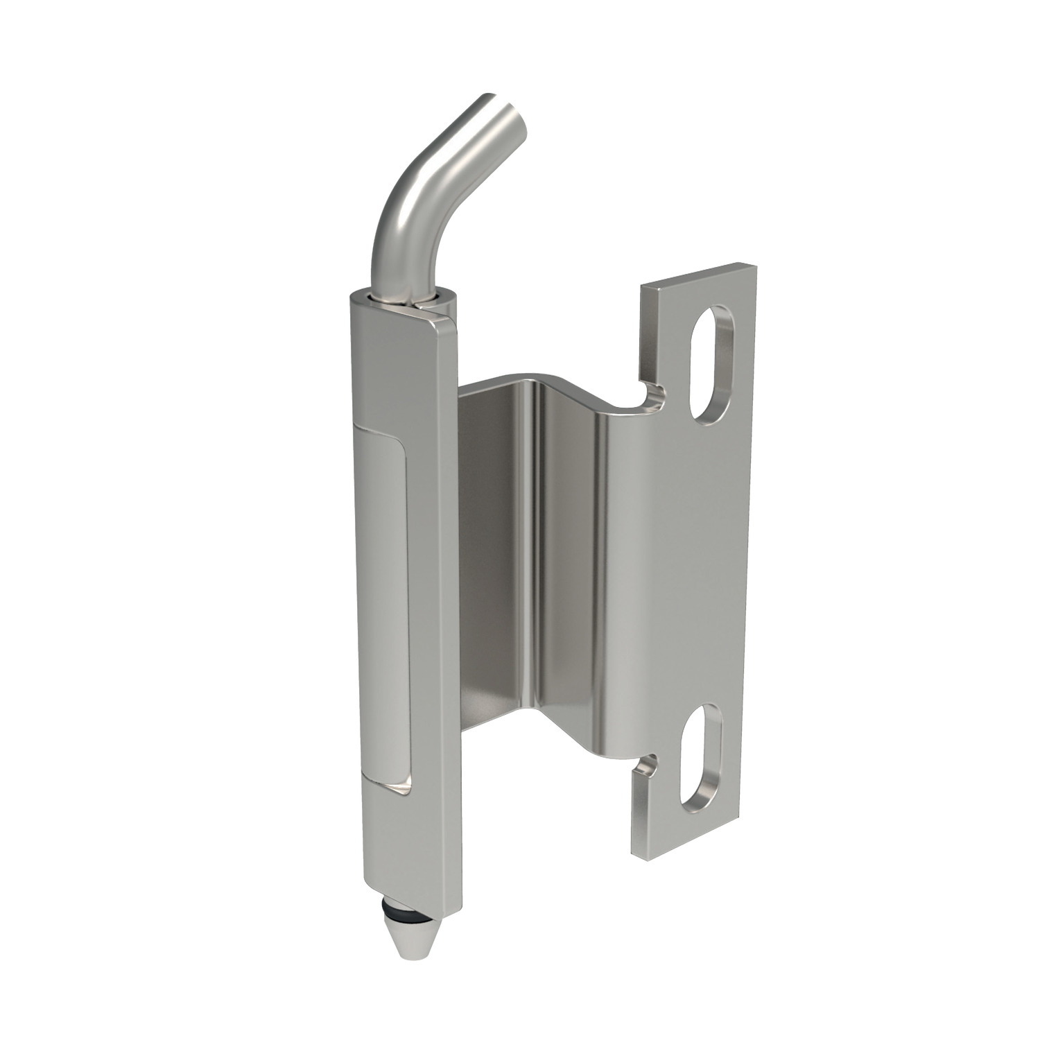 Concealed Pivot Hinges - Lift Off Weld and oval head screw. White zinc plated steel. For sheet metal and machine enclosures with 20-24mm door return. Removable hinge pin. Max. opening angle 120°.