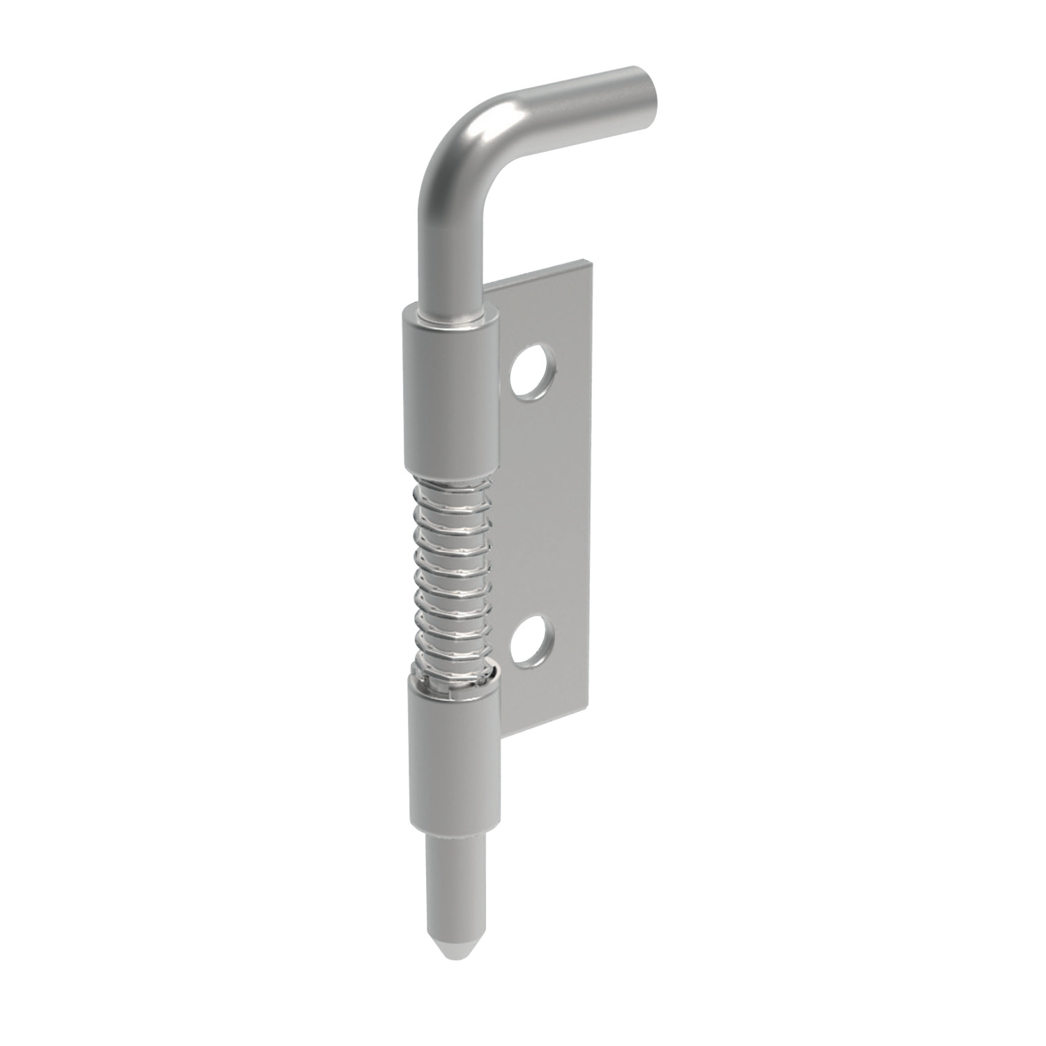 End Mount Concealed Pivot Hinge Screw or weld-on. Spring loaded - enables easy assembly and disassembly. Zinc plated steel. For sheet metal doors, cabinets and machinery covers. At top of door. Max. opening angle 110°.