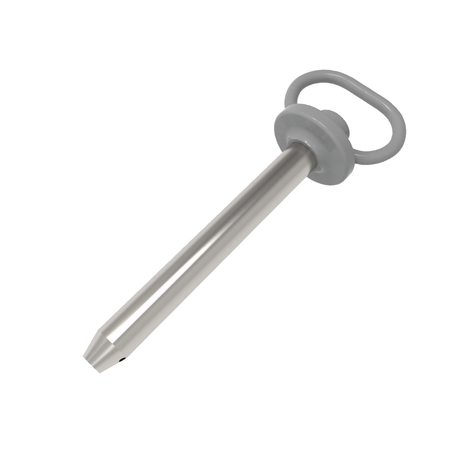 Hitch Pin - Heavy Duty - Pin Lock Zinc plated carbon steel pin. Plastic coated handle. 
Free rotating toggle eliminates need for additional fastener to secure. Large handle hitch pin with heavy duty washer to form pin’s shoulder and a drilled hole towards for inserting a keeper fastener.