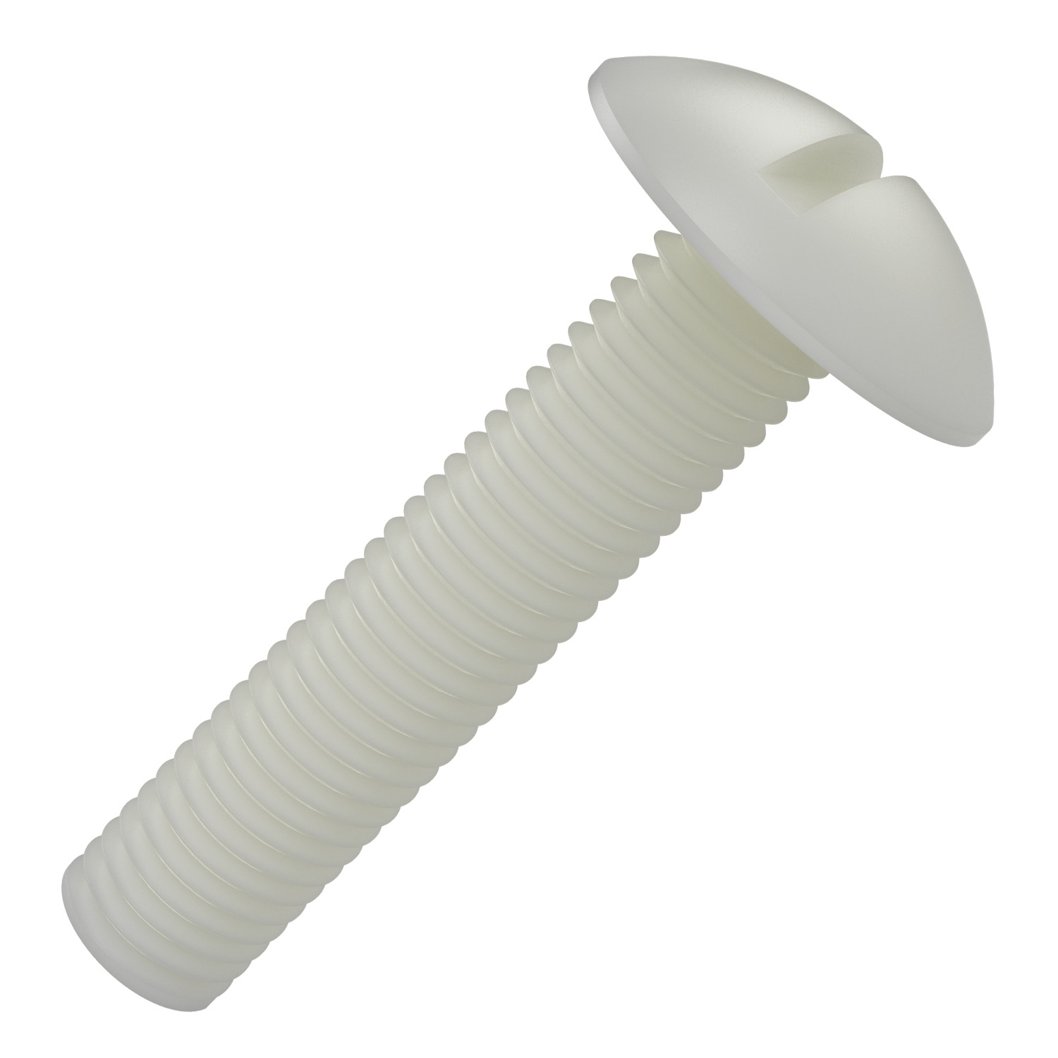 Slot Mushroom Machine Screws Nylon PA 6/66, standard.
Available in M 4 to M 12. Natural.
Standard or shallow head type. 
Offers good electrical insulation.
Sold in multiples of 100.