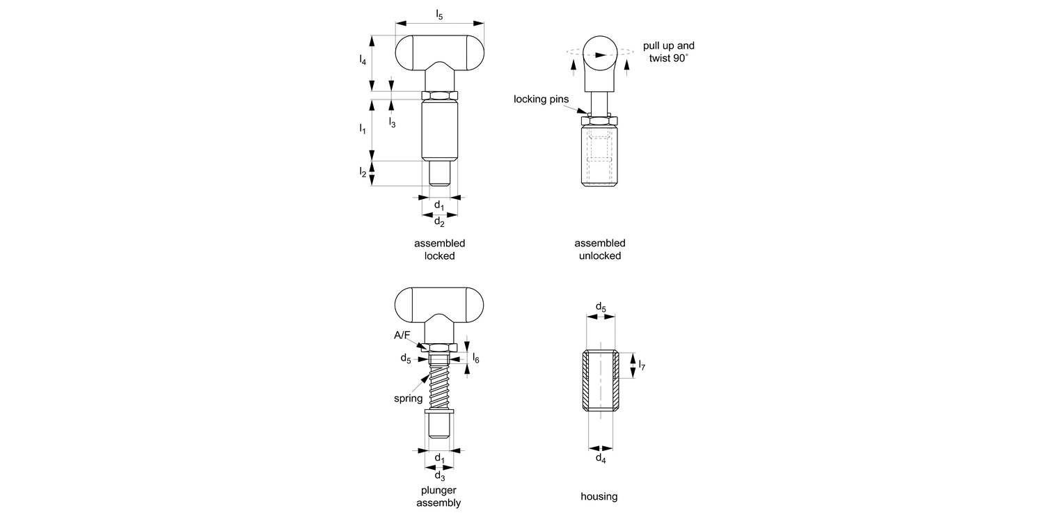 SL2018 Spring Loaded Pin - Inch - T-Handle