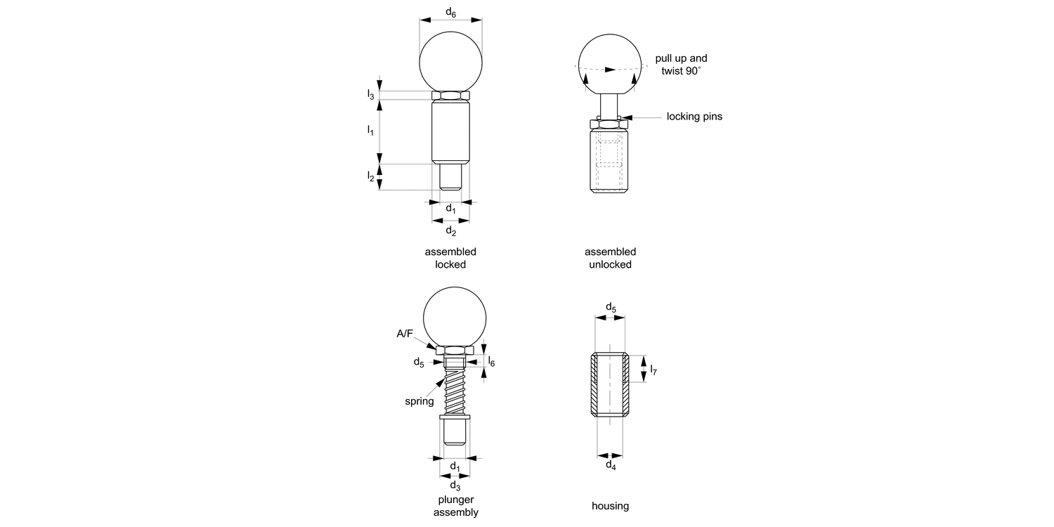 SL2118 Spring Loaded Pin - Inch - Ball-Handle