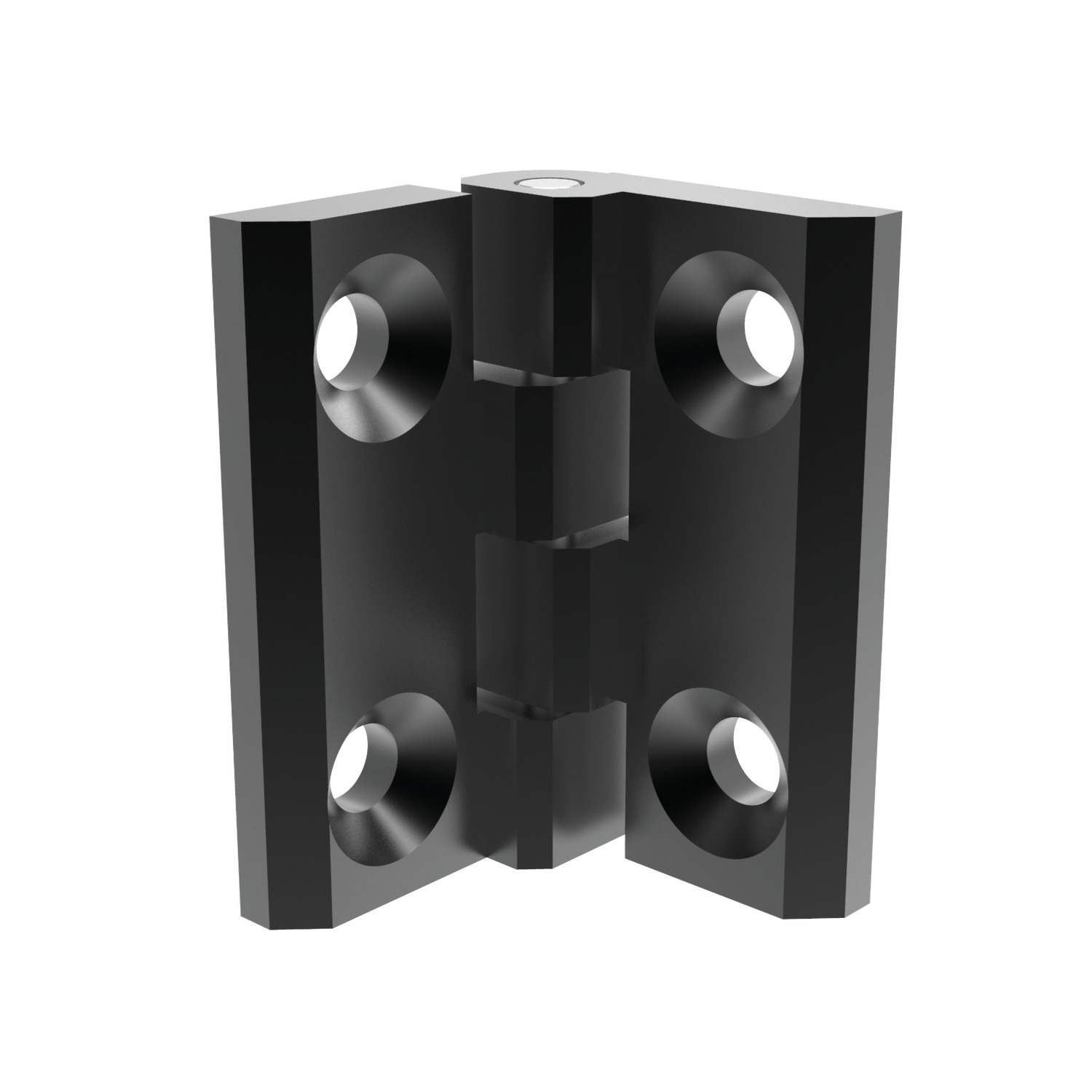 Surface Mount - Leaf Hinges Screw mount. Black powder coated or chrome plated die cast zinc. Nickel plated steel pin. For flush mounted doors, electrical panels and covers. Opening angle 180°.